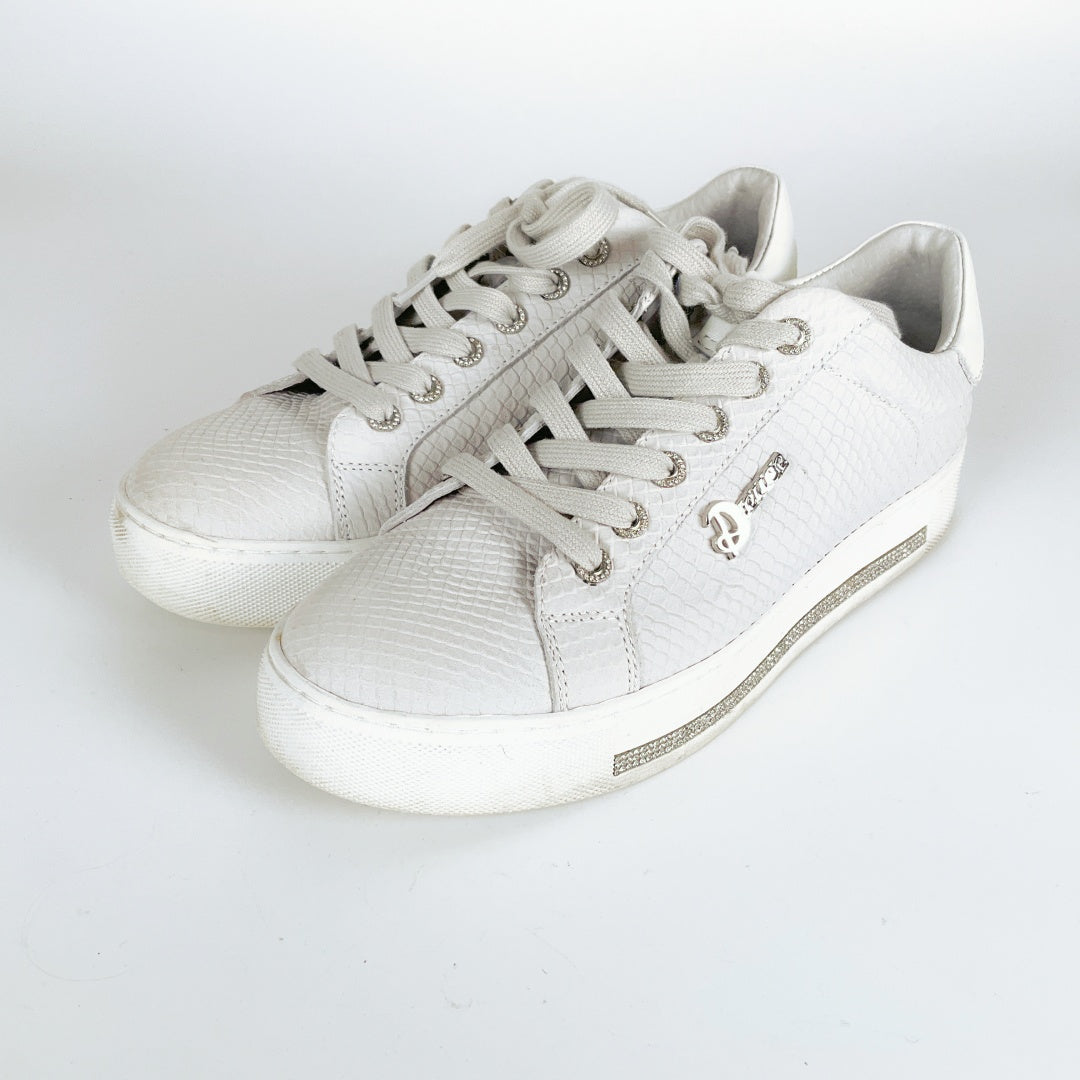 Deuce - Women's Grey Leather Sneakers with Glitter Detail