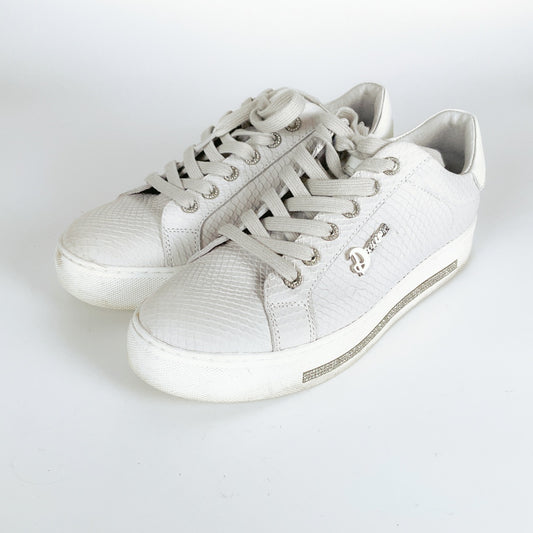 Deuce - Women's Grey Leather Sneakers with Glitter Detail