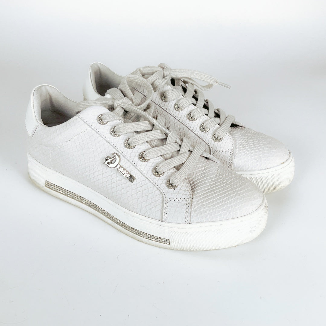 Deuce - Women's Grey Leather Sneakers with Glitter Detail