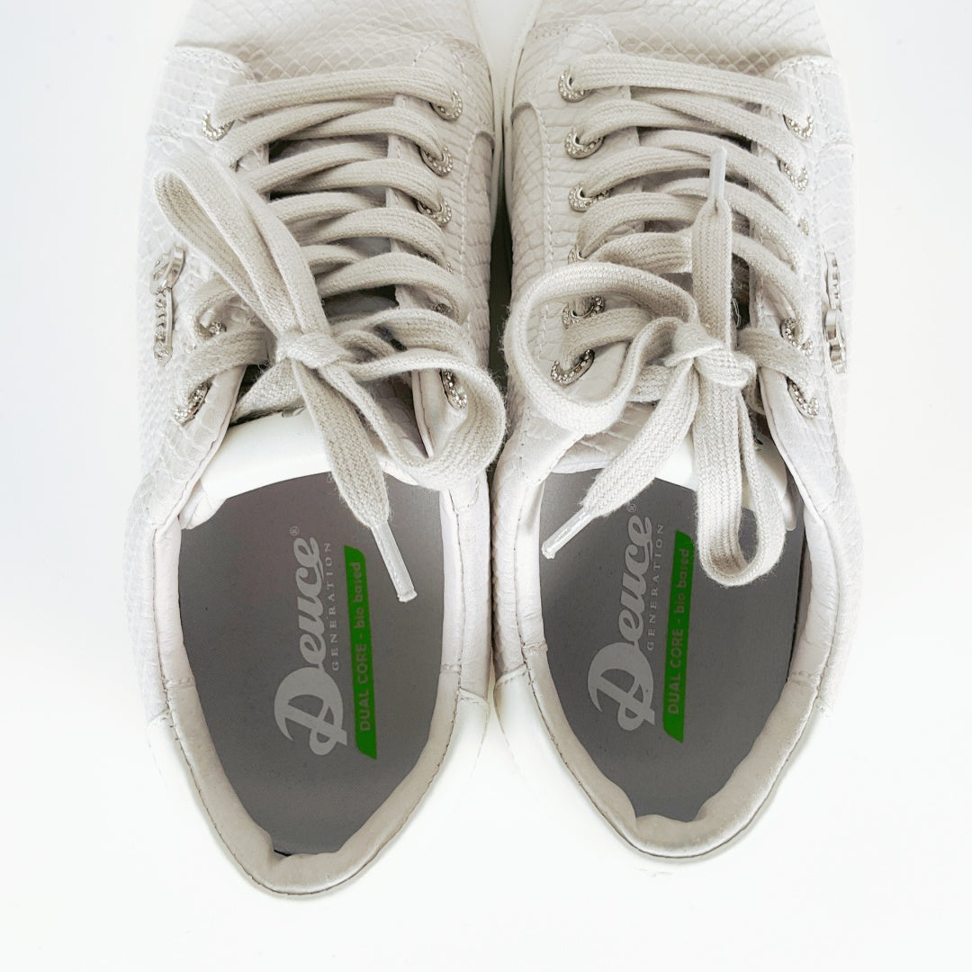Deuce - Women's Grey Leather Sneakers with Glitter Detail
