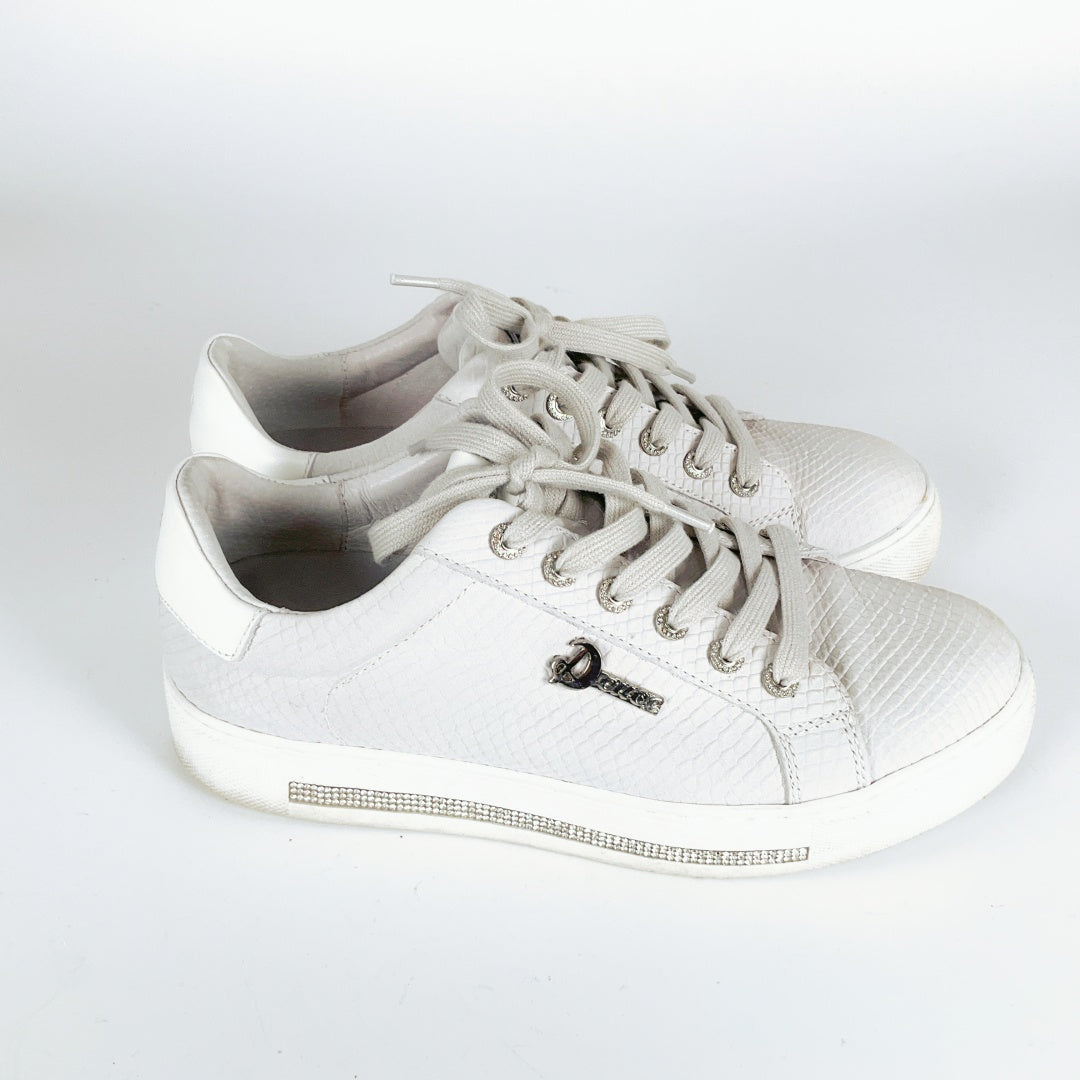 Deuce - Women's Grey Leather Sneakers with Glitter Detail