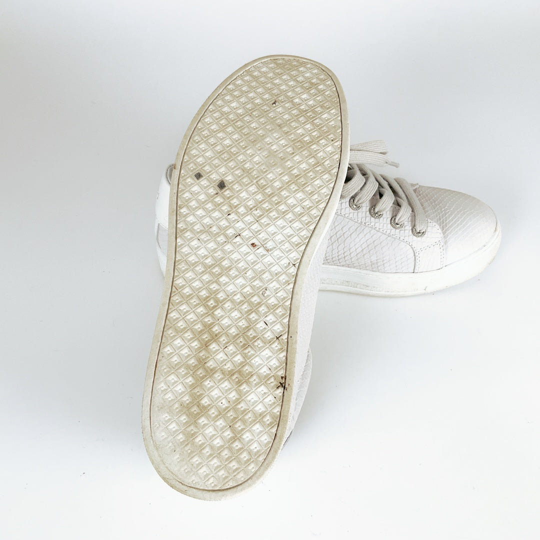 Deuce - Women's Grey Leather Sneakers with Glitter Detail