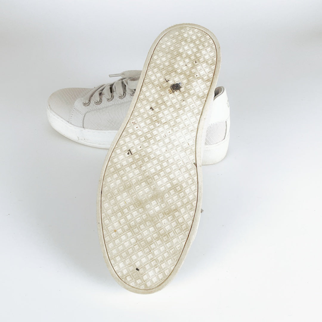 Deuce - Women's Grey Leather Sneakers with Glitter Detail