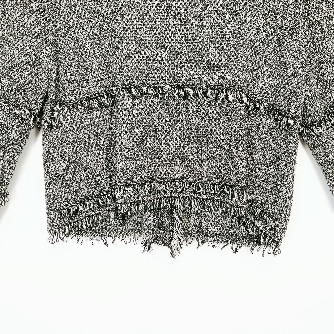 MAX - Black & White Tweed Fringe Button-Up Jacket