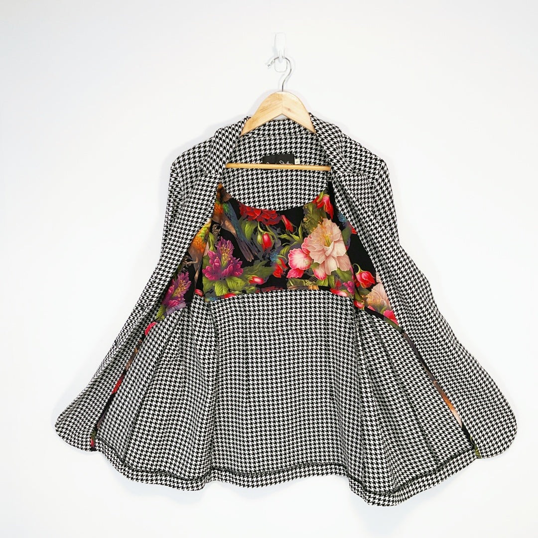 Annah Stretton - Black & White Houndstooth Floral Embroidered Coat