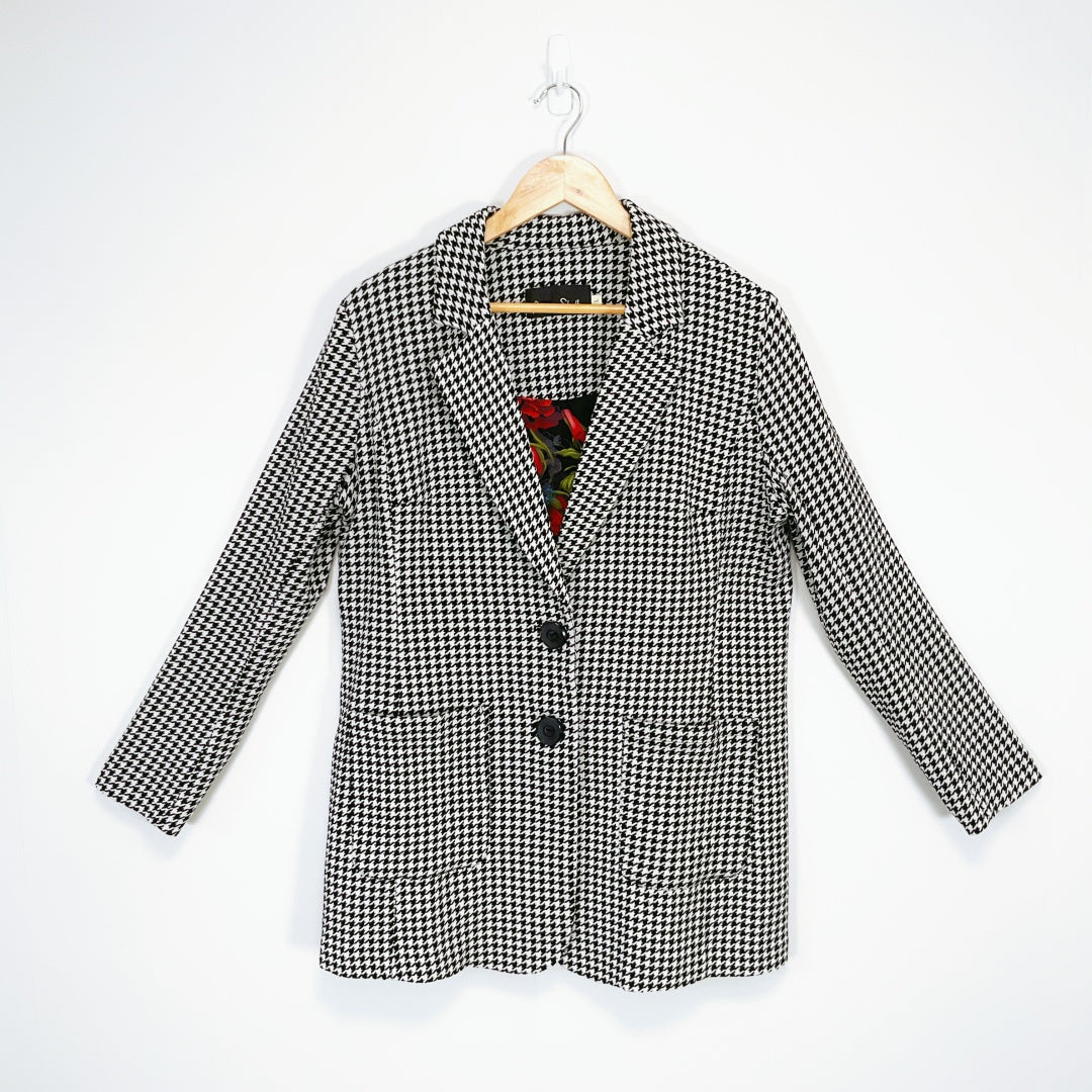 Annah Stretton - Black & White Houndstooth Floral Embroidered Coat