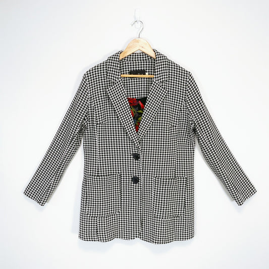 Annah Stretton - Black & White Houndstooth Floral Embroidered Coat