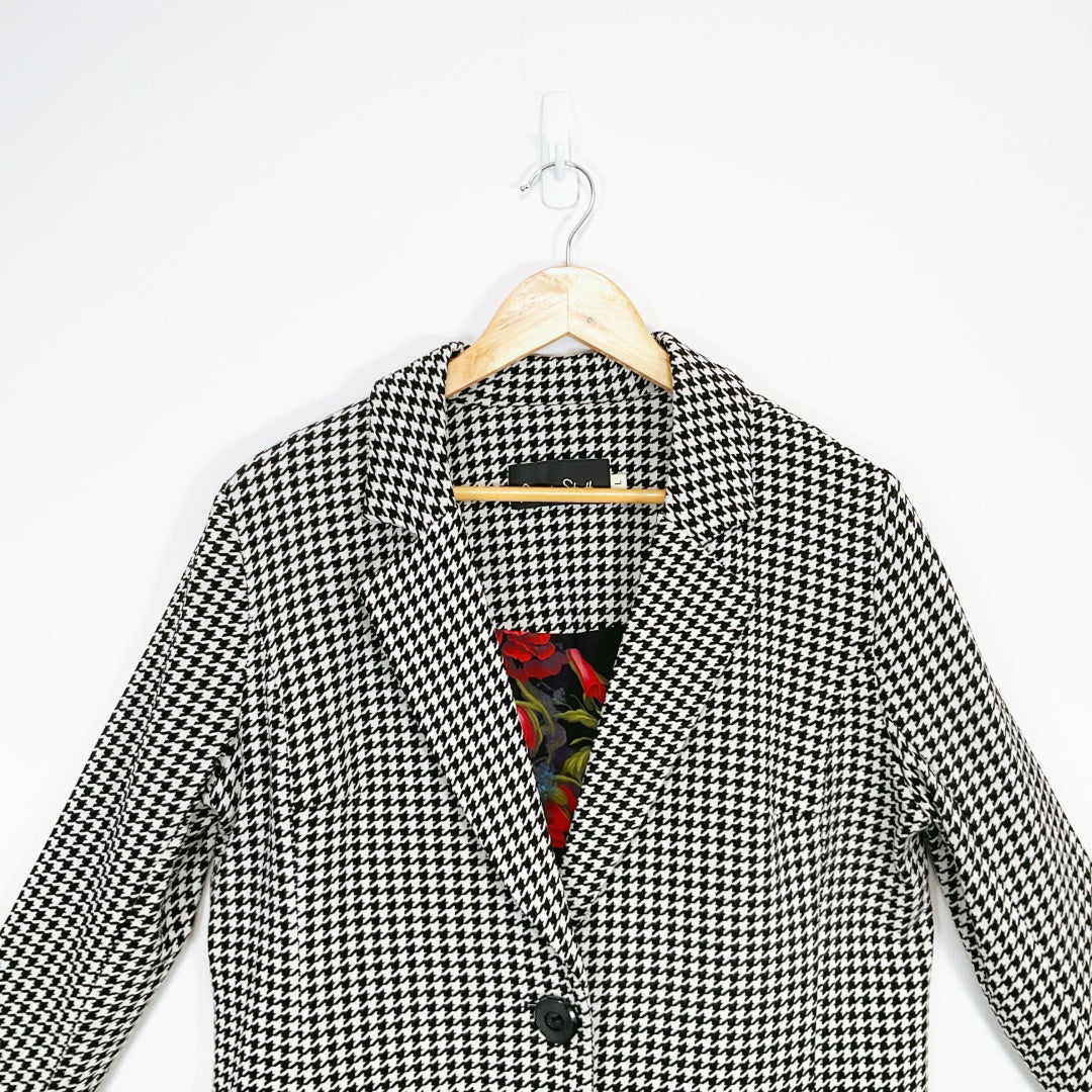 Annah Stretton - Black & White Houndstooth Floral Embroidered Coat