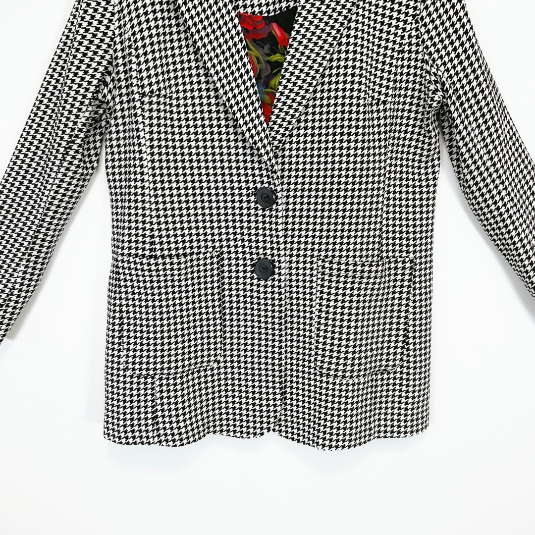 Annah Stretton - Black & White Houndstooth Floral Embroidered Coat
