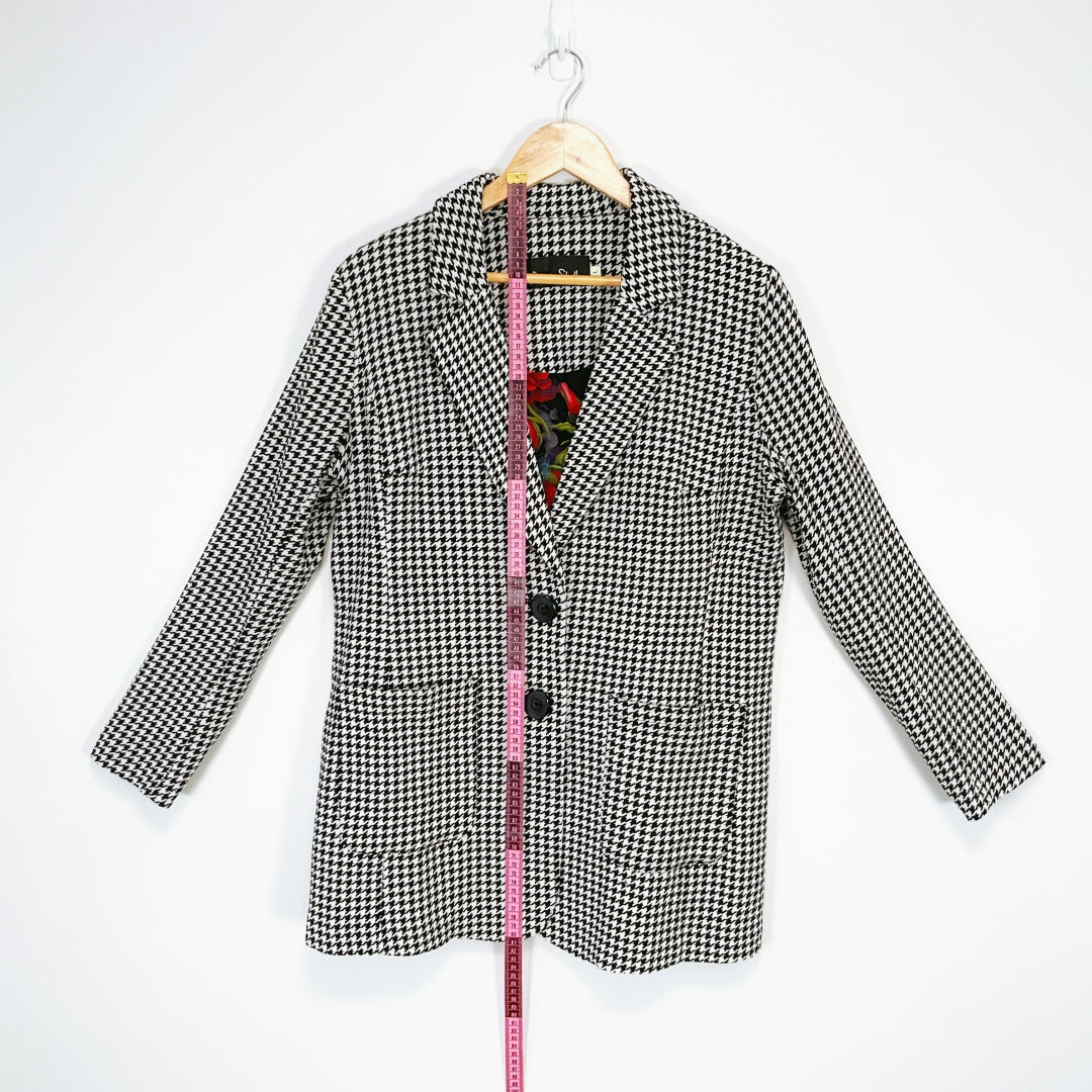 Annah Stretton - Black & White Houndstooth Floral Embroidered Coat