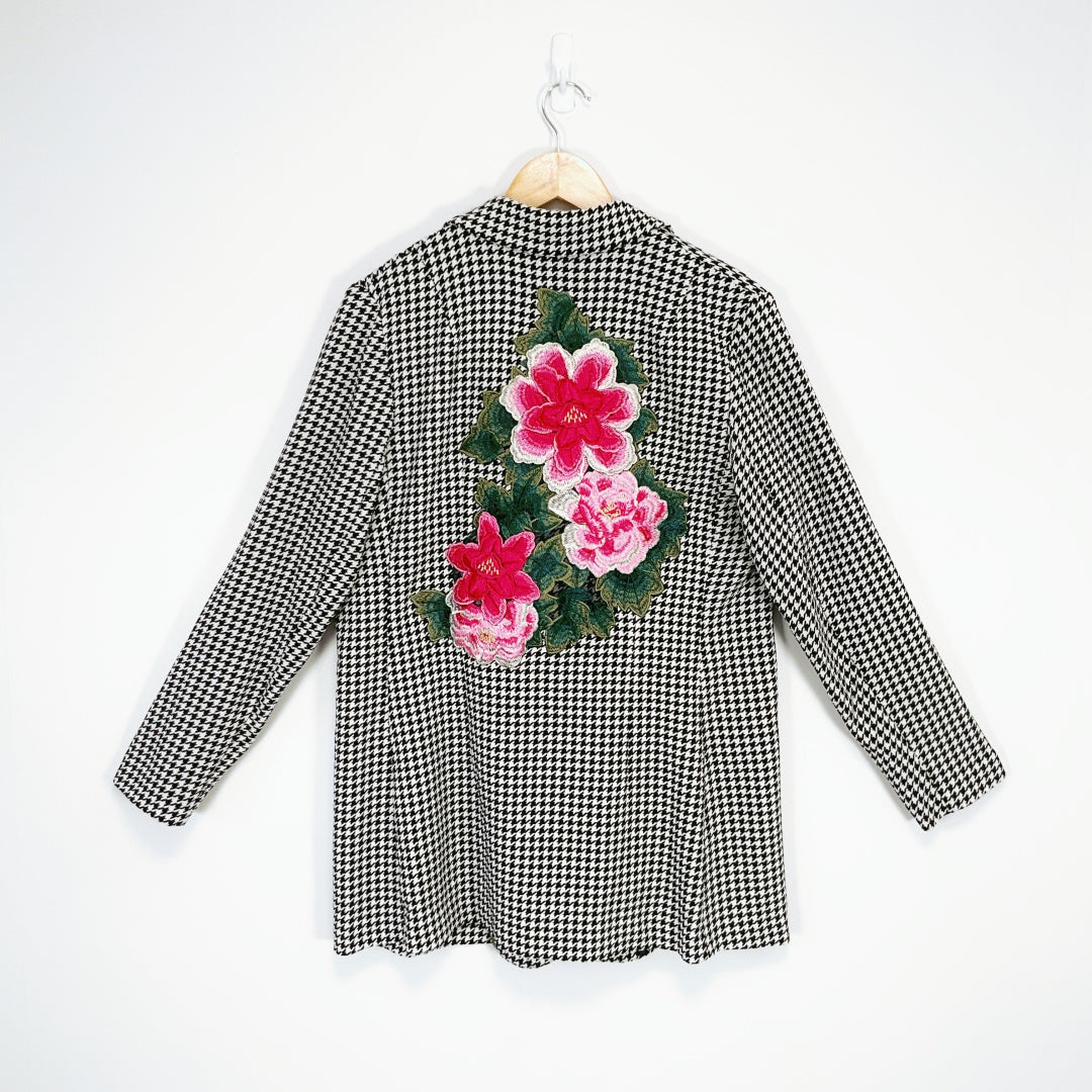 Annah Stretton - Black & White Houndstooth Floral Embroidered Coat