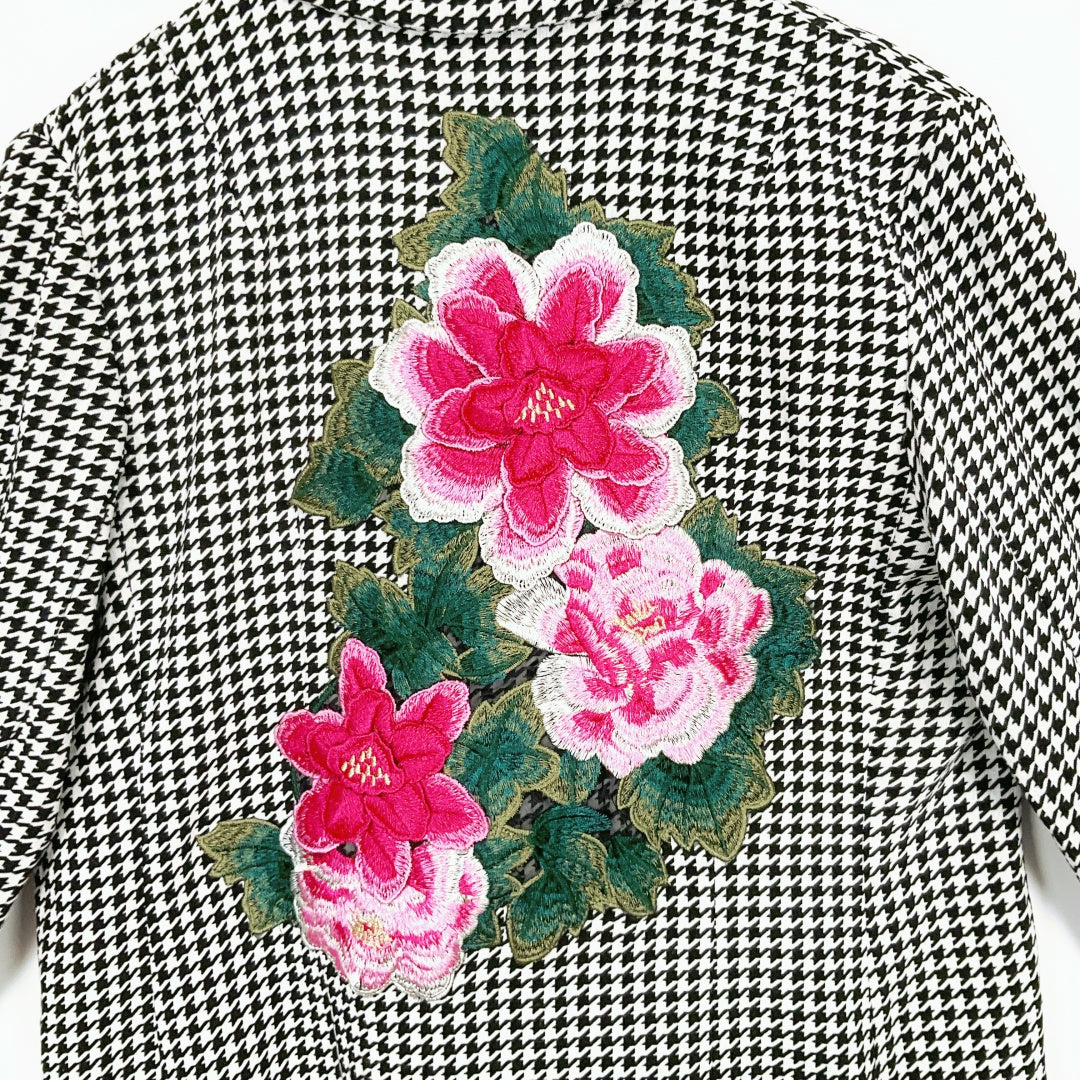 Annah Stretton - Black & White Houndstooth Floral Embroidered Coat
