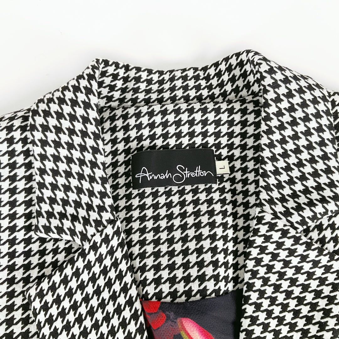 Annah Stretton - Black & White Houndstooth Floral Embroidered Coat