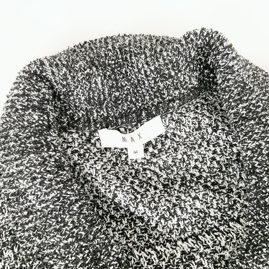 MAX - Black & White Tweed Fringe Button-Up Jacket