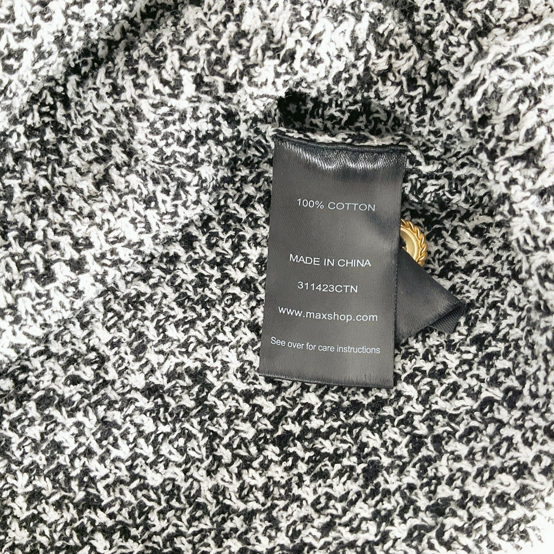 MAX - Black & White Tweed Fringe Button-Up Jacket