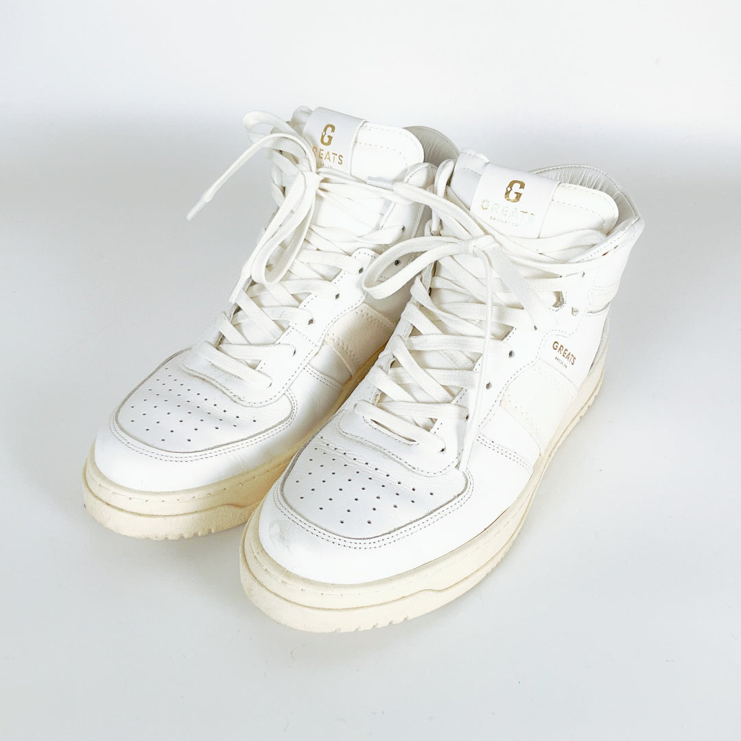 GREATS Brooklyn White Sneakers – US Men's Size 9 – PU Leather & Suede