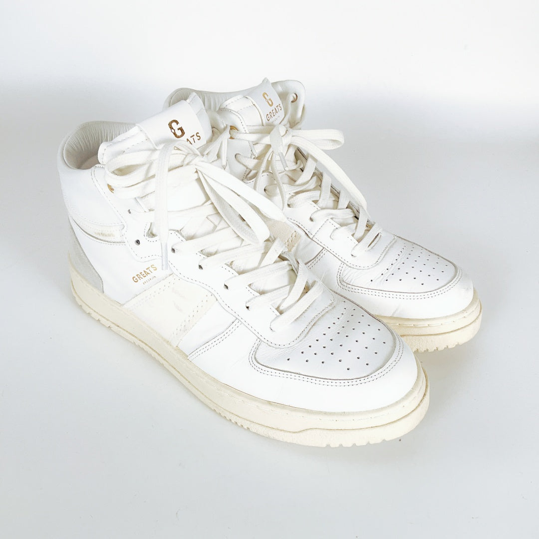 GREATS Brooklyn White Sneakers – US Men's Size 9 – PU Leather & Suede
