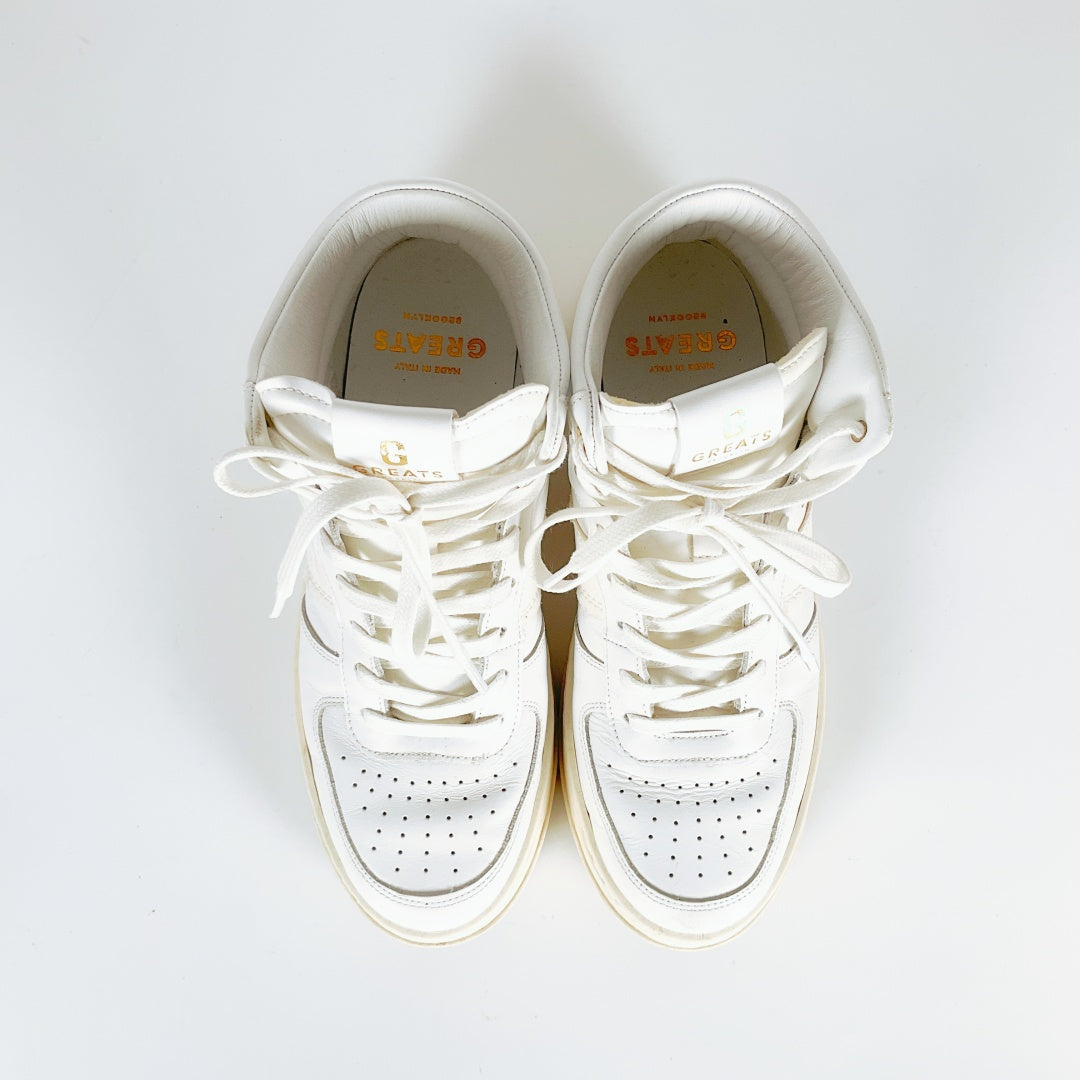 GREATS Brooklyn White Sneakers – US Men's Size 9 – PU Leather & Suede