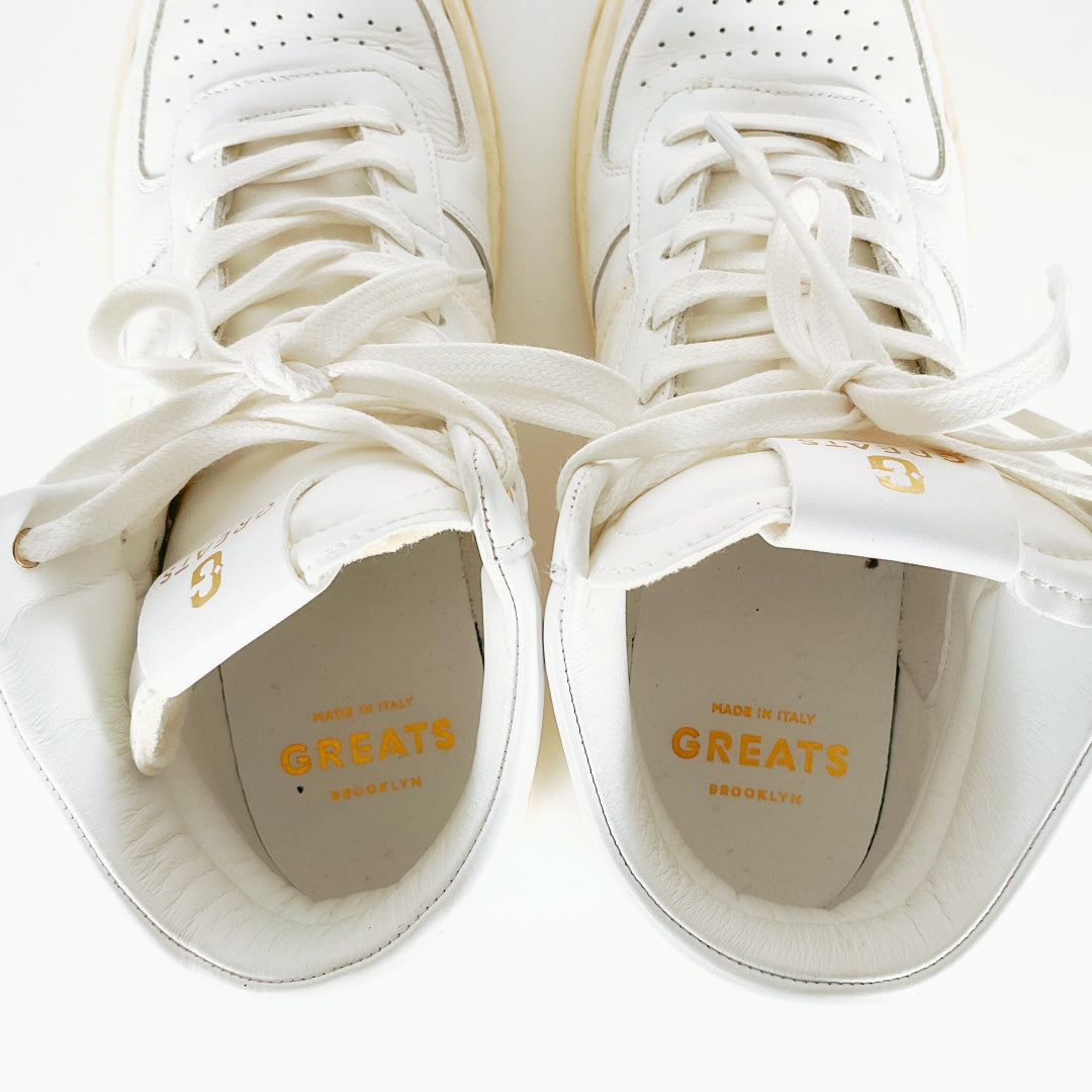 GREATS Brooklyn White Sneakers – US Men's Size 9 – PU Leather & Suede