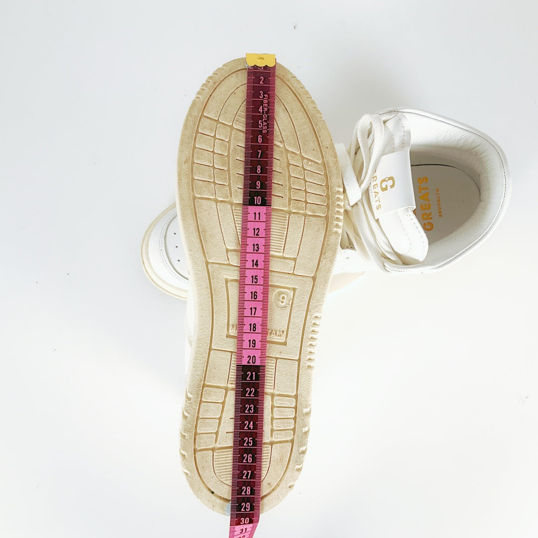GREATS Brooklyn White Sneakers – US Men's Size 9 – PU Leather & Suede