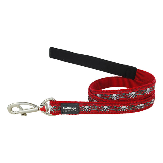 Red Dingo Dog Lead Skulls & Roses Red Medium