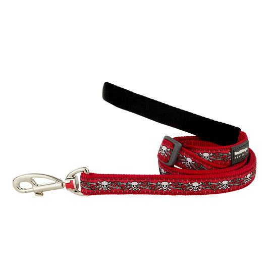 Red Dingo Dog Lead Skulls & Roses Red Medium 20mm