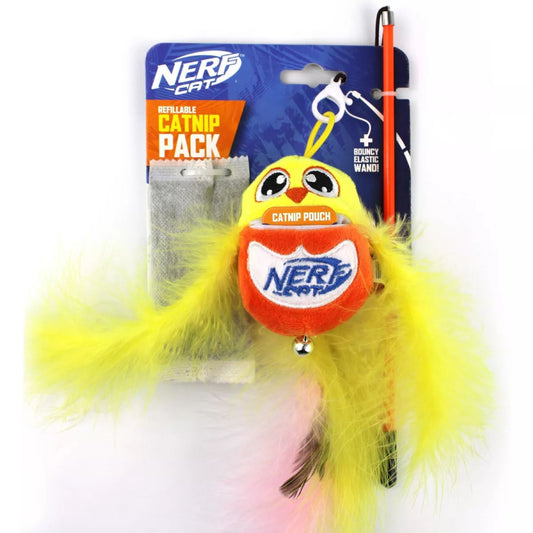 Nerf Cat Toy Plush Bird with Bells & Wand