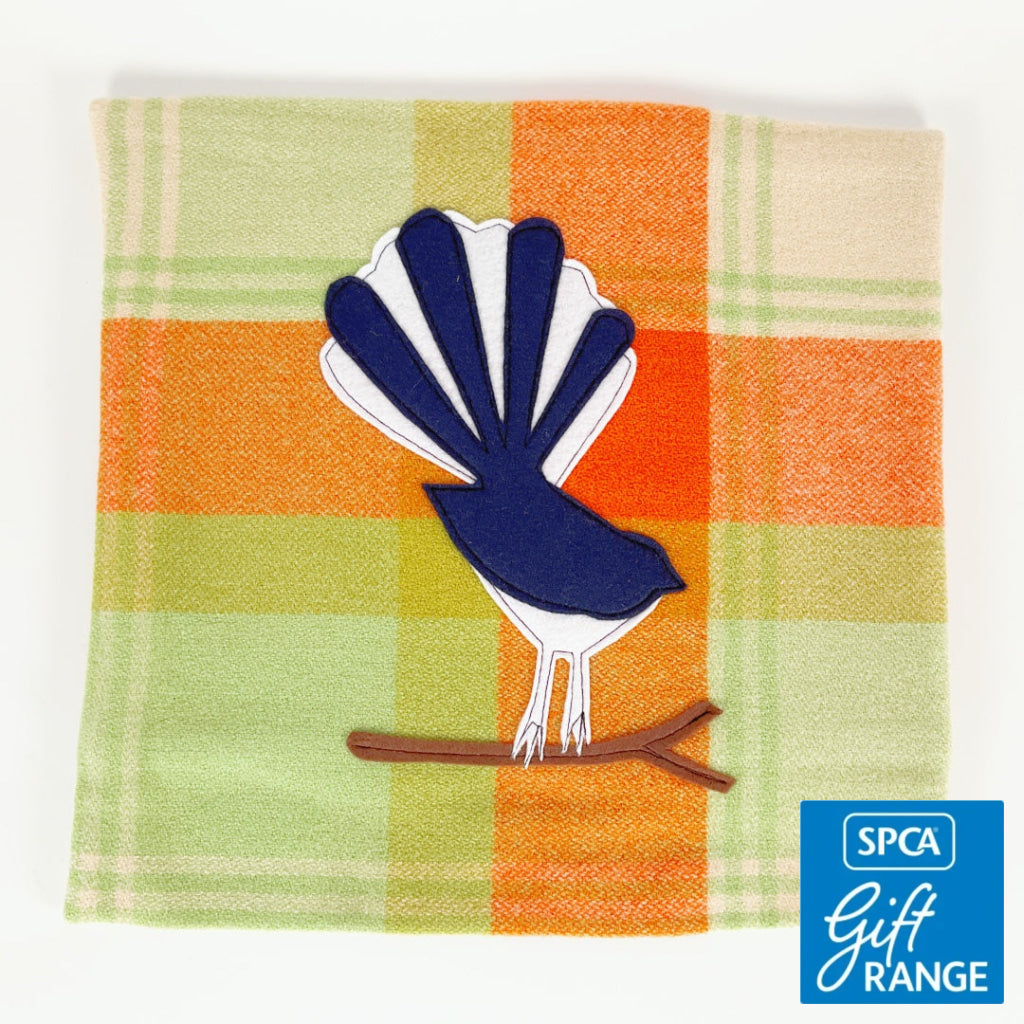 Artearoa - Fantail Cushion Cover - Lime & Orange Check
