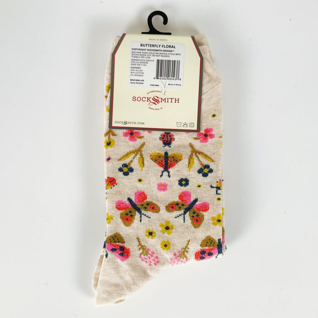 Sock Smith - Butterfly Floral - Ivory Heather