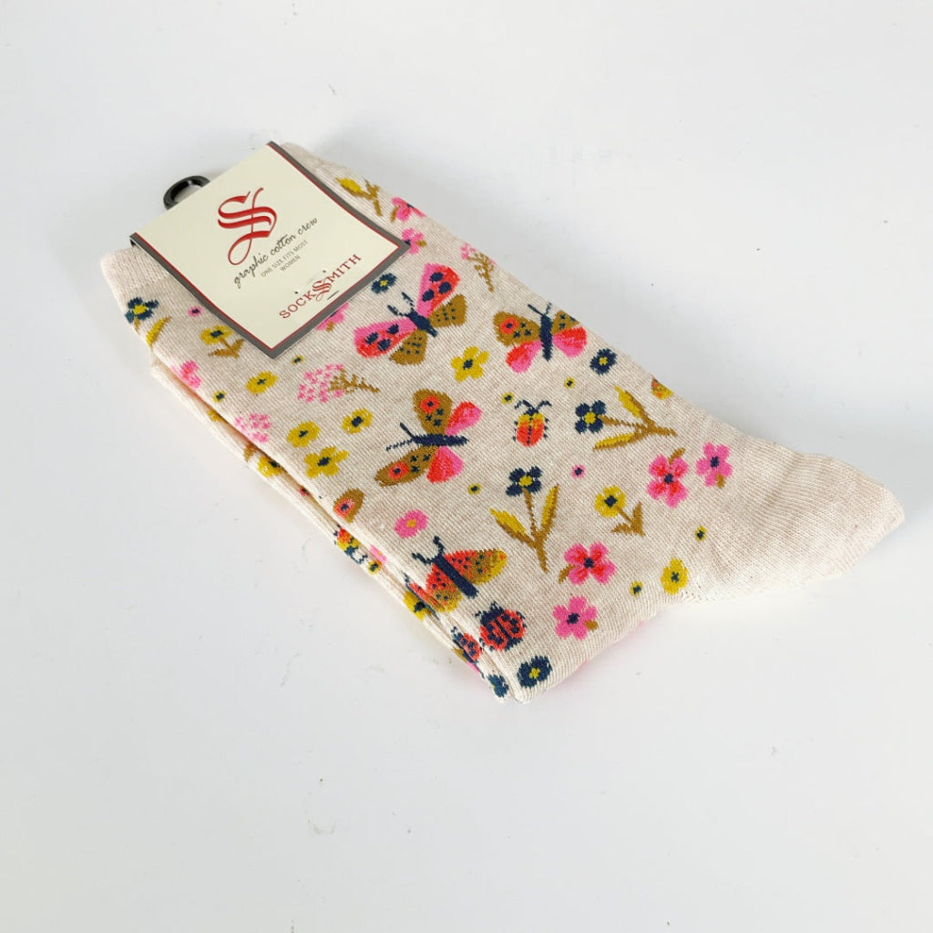 Sock Smith - Butterfly Floral - Ivory Heather
