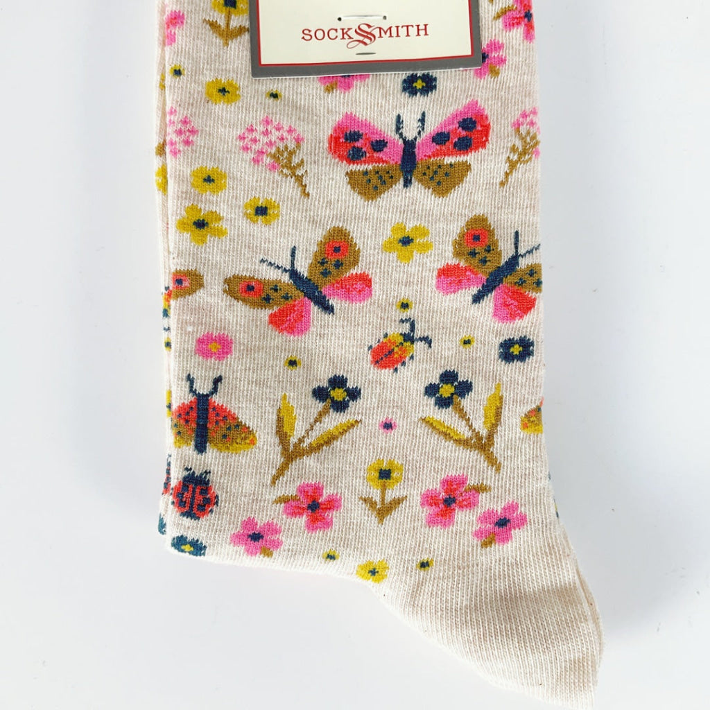 Sock Smith - Butterfly Floral - Ivory Heather
