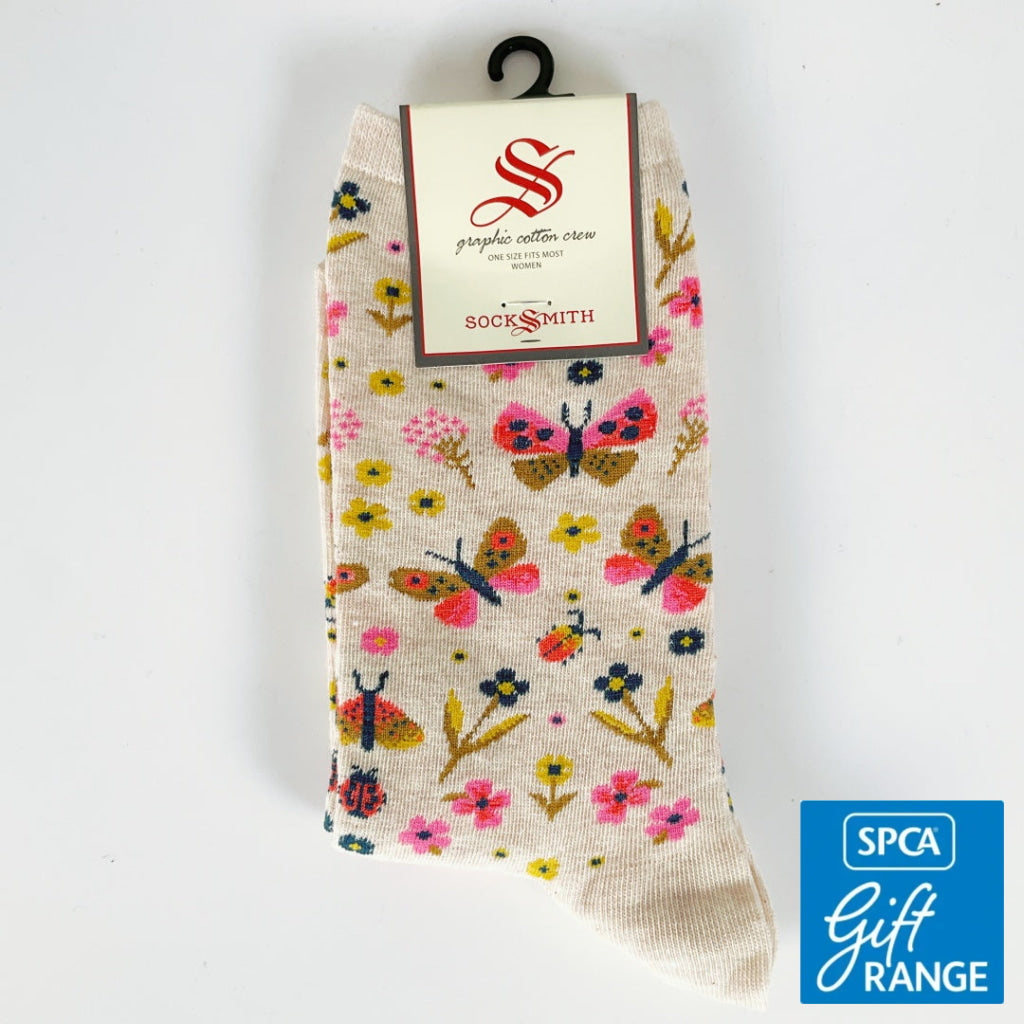 Sock Smith - Butterfly Floral - Ivory Heather