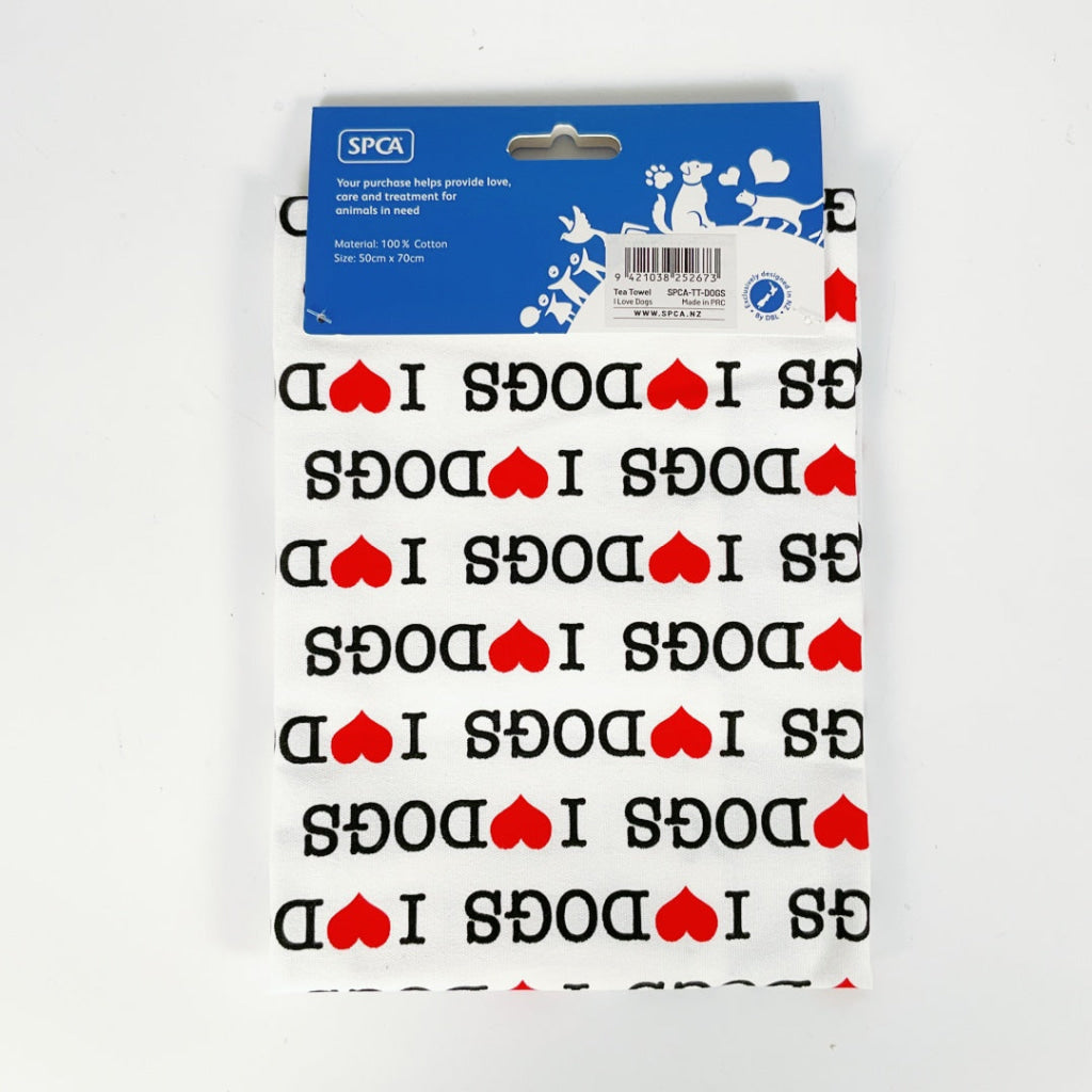 SPCA – TEA TOWEL – I LOVE DOGS