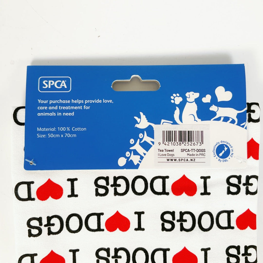SPCA – TEA TOWEL – I LOVE DOGS
