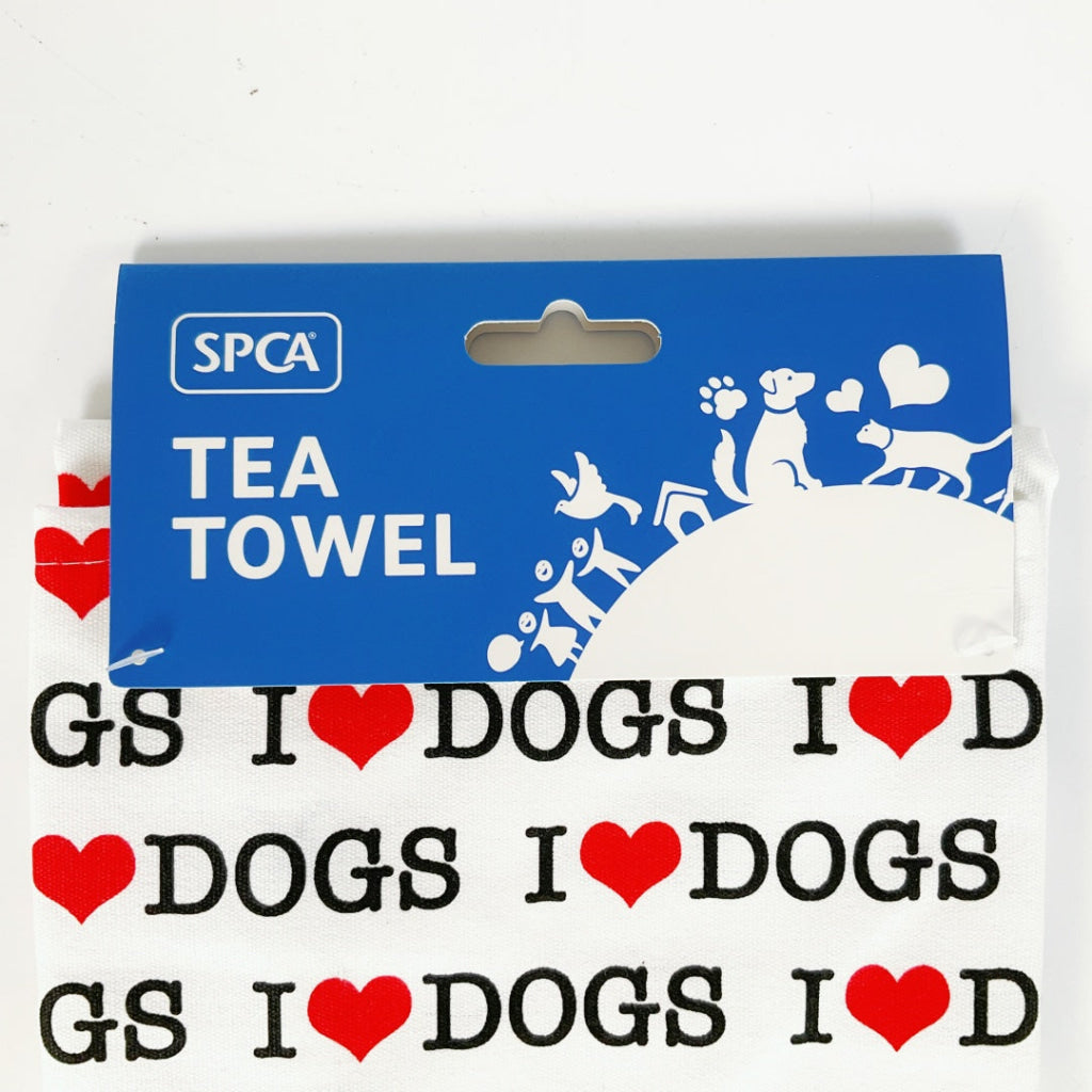 SPCA – TEA TOWEL – I LOVE DOGS