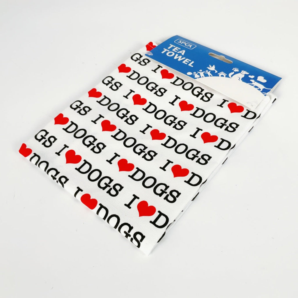 SPCA – TEA TOWEL – I LOVE DOGS