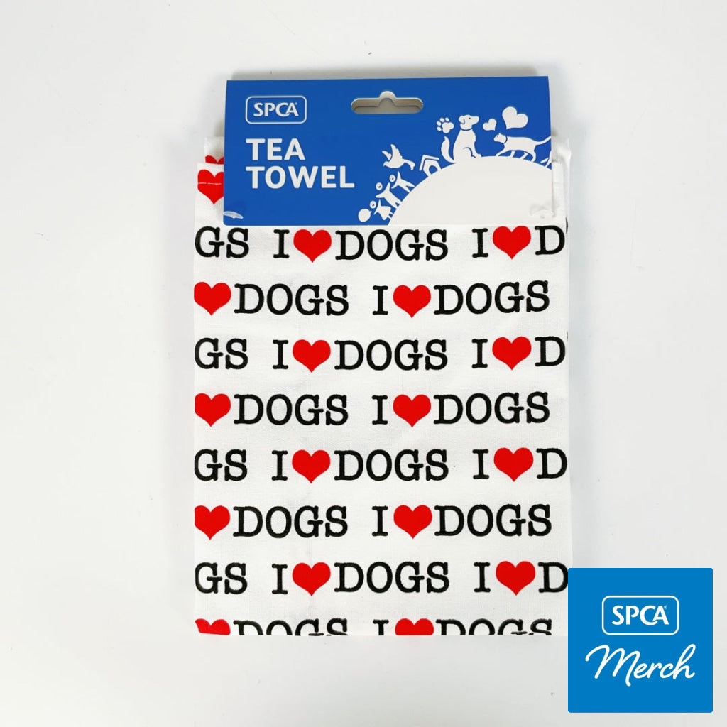 SPCA – TEA TOWEL – I LOVE DOGS