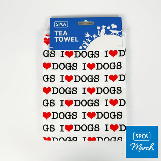 SPCA – TEA TOWEL – I LOVE DOGS