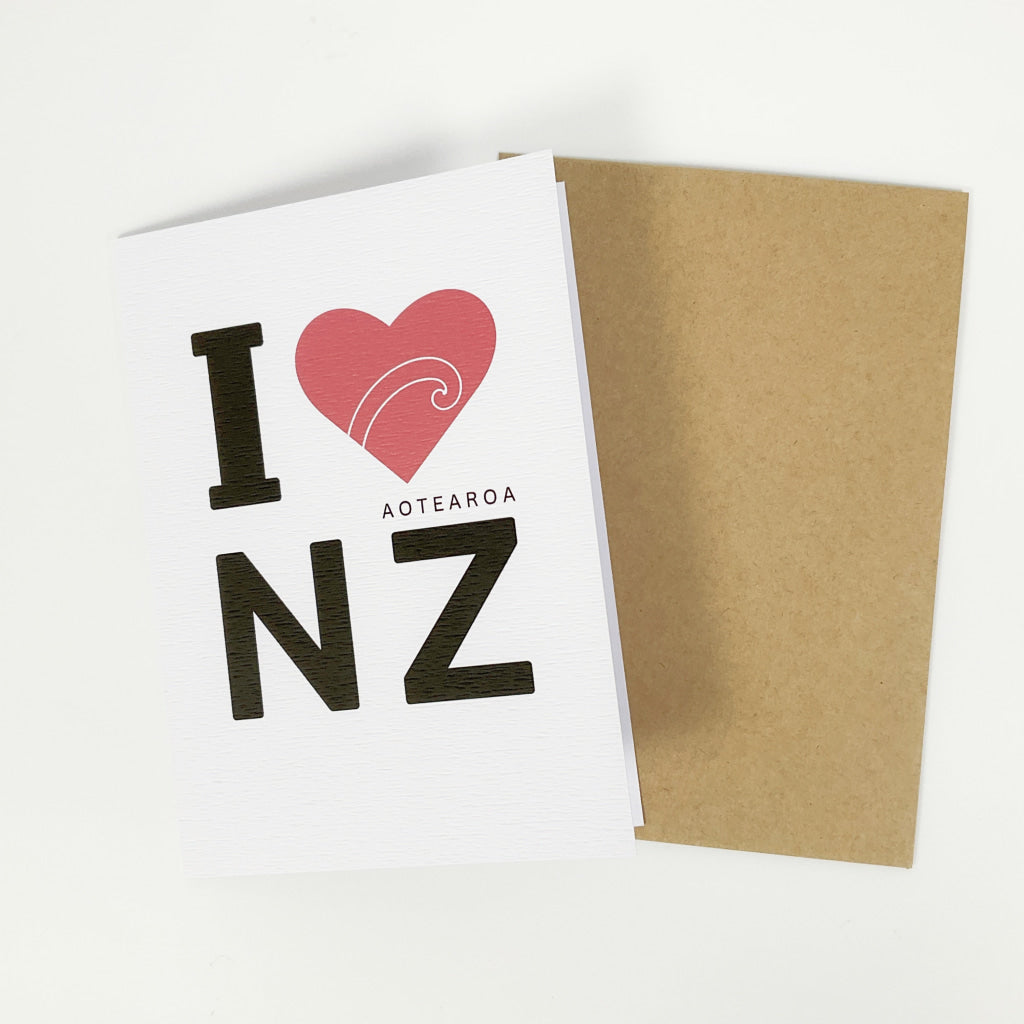 Tena Koe Greeting Cards - I Love Aotearoa Red