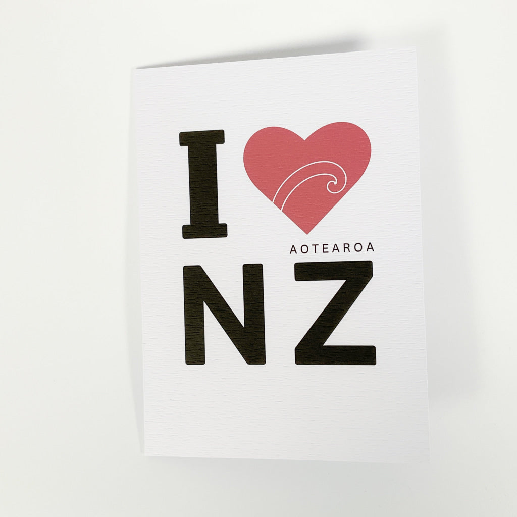 Tena Koe Greeting Cards - I Love Aotearoa Red