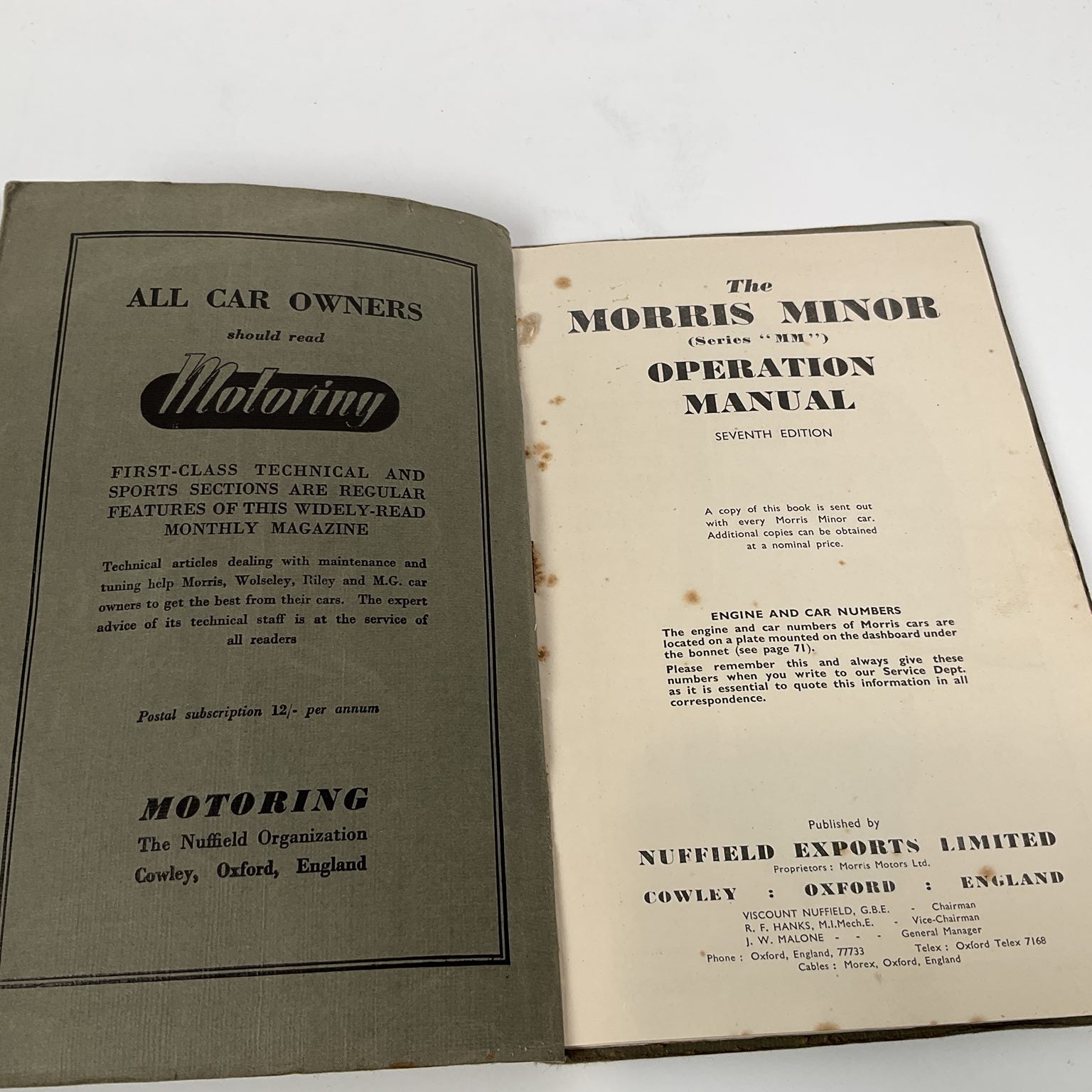 Morris Minor - Operation Manual Books